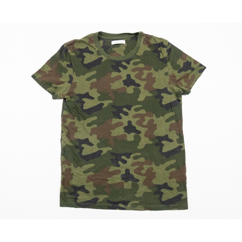 Samsoe Samsoe Shirt Mens Medium Green Camouflage Short Sleeve Crewneck Tee